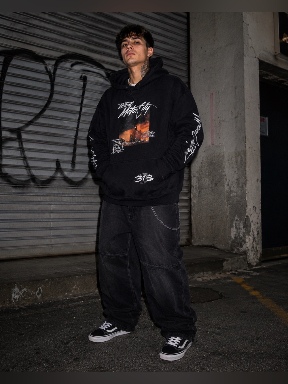 H&M Black Hoodie with White Detroit Script